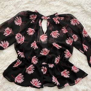 Express black sheer blouse with floral print